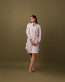  White Floral Garden Shirt Dress