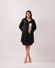  Black Floral Garden Shirt Dress