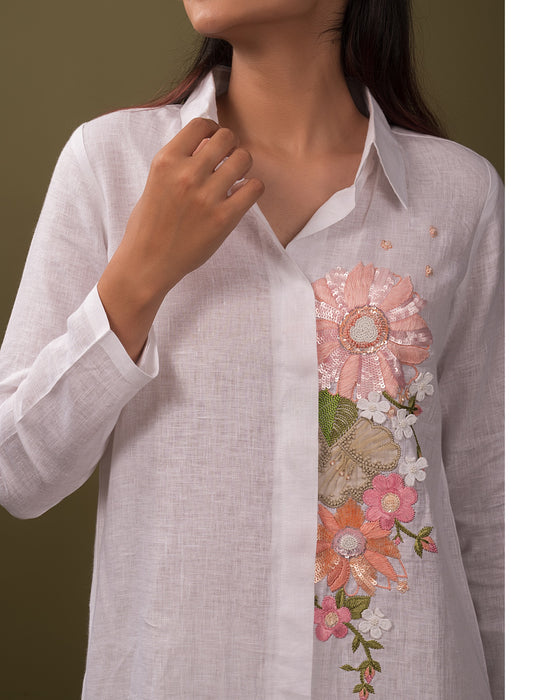 White Floral Garden Shirt Dress